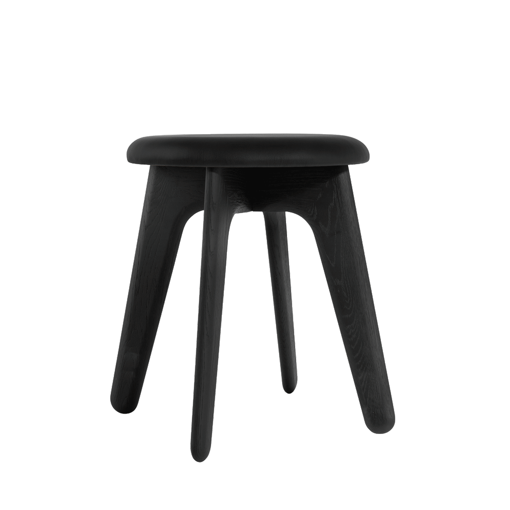 Slab stool replica in black oak + leather